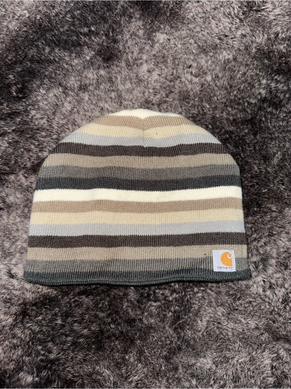 Carhartt Youth Blue Tan Striped Fleece Lined Beanie Hat OS Skater Streetwear